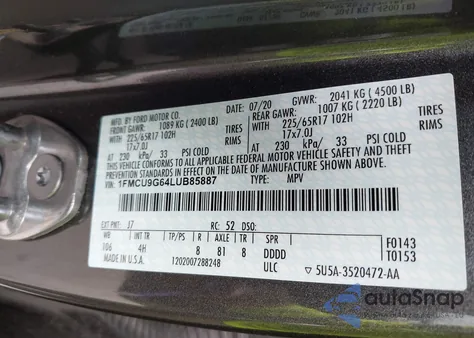 2020 Ford Escape Se from USA, damaged, VIN 1FMCU9G64LUB85887